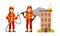 Firefighters in uniform with tools. Vector illustration on a white background.
