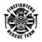 Firefighters vector emblem, logo, badge or label design illustration in monochrome style with fireman and american flag