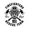 Firefighters vector emblem, logo, badge or label design illustration in monochrome style isolated on white background