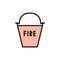 Firefighting bucket, fire equipment flat color line icon.