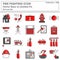 Firefighting and Fire Protection System Safety Icon Set, Firefighter Equipment Tools for Building Fire Prevention Systems.