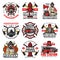 Firefighting icons, fire department retro badges