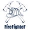 Firefighting logo. The fireman`s head in a mask. Fire department label.