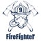 Firefighting logo. The fireman`s head in a mask. Fire department label.