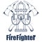 Firefighting logo. The fireman`s head in a mask. Fire department label.