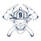 Firefighting logo. The fireman`s head in a mask. Fire department label.