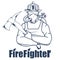 Firefighting logo. The fireman`s head in a mask. Fire department label.