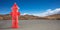 Firefighting public system fire hydrant red color outdoors in forest background. 3d illustration