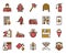Firefighting red linear vector icons set