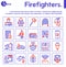 Firefighting red linear vector icons set