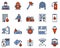 Firefighting red linear vector icons set