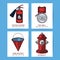 Firefighting Vintage Banner Icons of fireman tools. Rescue equipment isolated. Design Template with Copy Space for