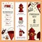 Firefighting Vintage Banner Templates of fireman tools vector illustration. Rescue equipment isolated. Vertical Design