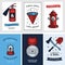 Firefighting Vintage Web Banner Templates of fireman tools vector illustration. Rescue equipment isolated. Vertical