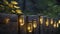 Fireflies casting a soft glow on a rustic wooden fence.