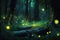 fireflies in a wild fairy tale mystical mysterious forest. Generated by AI