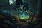 fireflies in a wild fairy tale mystical mysterious forest. Generated by AI