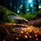 Firefly Illuminating Dark Forest in Macro Shot