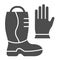 Fireman boots and gloves solid icon. Fire protection equipment glyph style pictogram on white background. Firefighting