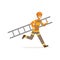 Fireman character in uniform and protective helmet running with ladder, firefighter at work vector illustration