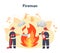 Fireman concept. Professional fire brigade firhting with flame.