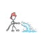 Fireman extinguishing fire. Fireman with water. Hand drawn. Stickman cartoon. Doodle sketch, Vector graphic illustration