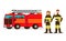 Fireman and fire woman on the background of the service car.