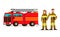 Fireman and fire woman on the background of the service car.