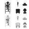 Fireman, flame, fire truck. Fire departmentset set collection icons in black,monochrom style vector symbol stock