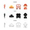 Fireman, flame, fire truck. Fire departmentset set collection icons in cartoon,black,outline style vector symbol stock