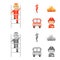 Fireman, flame, fire truck. Fire departmentset set collection icons in cartoon, monochrome style vector symbol stock