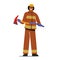 Fireman Holding Axe. Brave Fire Man with Equipment for Fighting with Blaze and Breaking Barriers. Character in Uniform