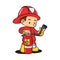 fireman holding extinguisher pipe. Vector illustration decorative design