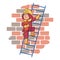 Fireman on ladder save cat on brick wall backdrop