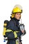 Fireman with respirator and air breathing apparatus