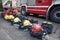 Fireman is standby in baiyun mountain park in double ninth festival in guangzhou china.