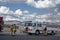 Firemen and emergency fire rescue vehicles Mojave desert town, Pahrump, Nevada