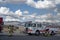 Firemen and emergency fire rescue vehicles Mojave desert town, Pahrump, Nevada