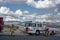 Firemen and emergency fire rescue vehicles Mojave desert town, Pahrump, Nevada