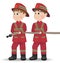 Firemen Vector. Cartoon character equiped. Template illustration