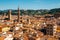 Firenze old town panorama view from Bell Tower Giotto`s Campanile in Florence, Italy