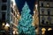 Firenze, Tuscany Italy - December 30, 2018 Florence Christmas Tree Lights at night