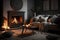 fireplace burning, with cozy rug and throw pillows for a warm and welcoming living room