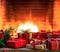 Fireplace burning wood logs, cozy warm home christmas gifts