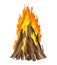 Fireplace campfire type. Burning wood, travel and adventure symbol. Vector bonfire or woodfire in cartoon flat style