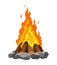 Fireplace campfire type. Burning wood, travel and adventure symbol. Vector bonfire or woodfire in cartoon flat style