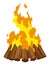 Fireplace campfire type. Burning wood, travel and adventure symbol. Vector bonfire or woodfire in cartoon flat style