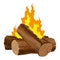 Fireplace campfire type. Burning wood, travel and adventure symbol. Vector bonfire or woodfire in cartoon flat style