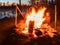 Fireplace in camping near lake at dark night