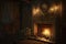 a fireplace and candlelit interior, with the sounds of nature heard in the background